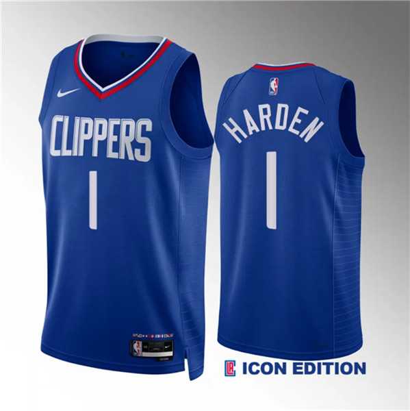 Mens Los Angeles Clippers #1 James Harden Blue Icon Edition Stitched Jersey Dzhi